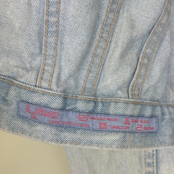 Vintage LA Gear Denim Jean Jacket Light Blue Embroidered Star Patch Women Size L - Picture 8 of 16